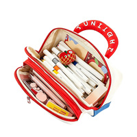 Étui à crayons mignon en forme de maison avec poignée, grande capacité, multi-couches, en toile, pour filles et étudiantes