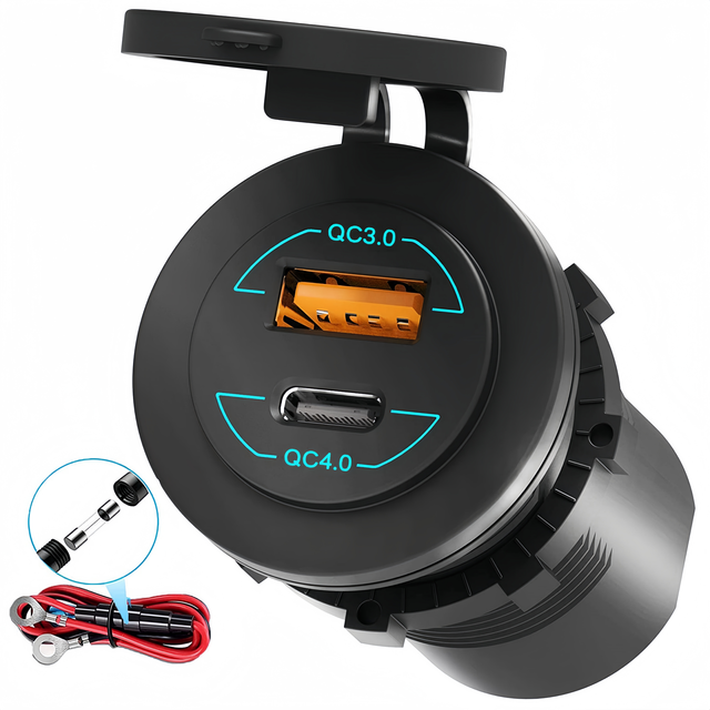 QC4.0 PD Type-C & USB Ports Charger Socket 12V USB C Power Outlet Cigarette Lighter Socket for Car Marine Boat Motorcycle Golf
