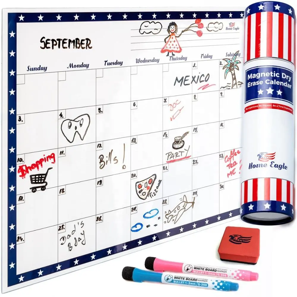 Magnetic Whiteboard Calendar Fridge Dry Erase Board 16"X12" Monthly planner Activities Dry Erase Calendar can be custom printed