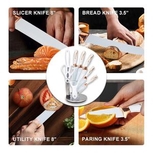 Juego de Cuchillos de Cocina Multiusos de Acero Inoxidable con Mango de Hilo Dorado y Mármol, Cuchillos de Chef Antiadherentes con Base Giratoria - Product Image 4