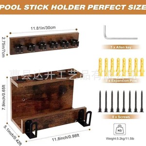 Wooden Billiard Cue <b>Holder</b> Wall Mounted 3-4 <b>Rods</b> Storage Rack Multipurpose Durable - Product Image 3