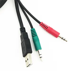 للبيع بالجملة أقطاب مخصصة بالمتر 3in1 USB A بمرفاع مع 3 مقبس صوت من الذكور إلى الذكور لمكبر صوت الكمبيوتر