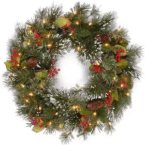 12" Artificial Christmas Wreath With LED Spring Decor Garland Foyer Home Courtyard Bedroom Hotel Party Wedding Decor
