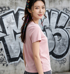 T-shirt en bambou pour femme, coupe classique, tricoté, avec logo personnalisé, 38% coton, 32,4% bambou, 29,6% Sorona, col rond, été - Product Image 2