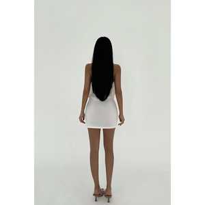 Mini-robe blanche unie avec détails en tulle, taille empire au crochet, volants translucides, élégante et discrète, idéale pour les soirées en club et les remises de diplômes - Product Image 1