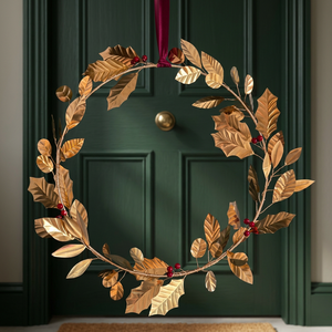 Corona de Hojas Doradas, Decoración Circular para Colgar en la Pared, Diseño Floral Botánico Moderno Navideño, Pieza Única - Product Image 6