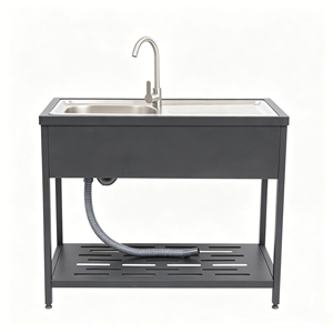 Lavabo Multifunzionale Autoportante in Acciaio Inox, Lavello da Esterno per Lavanderia, Lavabo per Giardino e Garage - Product Image 4