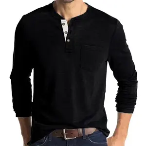2023 nueva camisa Vintage para hombre, camisa informal de manga larga con cuello redondo y botones, venta al por mayor, camisas de mezcla de algodón en blanco para hombres