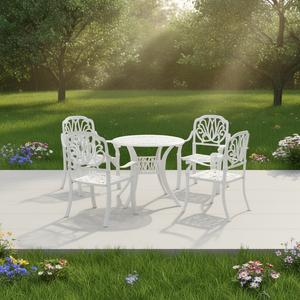 Set Bistrot in Alluminio Pressofuso Bianco per 4 Persone, Arredamento da Giardino per Esterni, Design Tradizionale Resistente alle Intemperie - Product Image 2