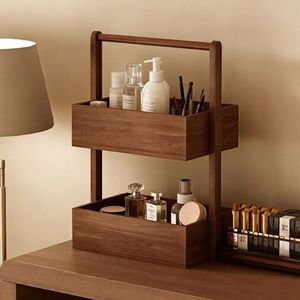 Portable Wooden Desktop Organizer, 2-Tier Cosmetic Storage <b>Box</b>, Wooden Vanity <b>Makeup</b> Holder for Toiletries Lipsticks Perfume - Product Image 3