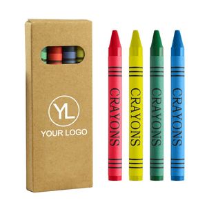 Ensemble de 4 crayons de cire miniatures portables avec logo personnalisé, couleurs assorties, boîte en papier kraft pour kits de bienvenue scolaires - Product Image 1