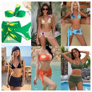 Conjunto de Tankini de Tres Piezas para Mujer, Top Halter Cruzado, Falda, Estampado Digital, Traje de Baño Elástico, Bikini con Diseño Cruzado - Product Image 3