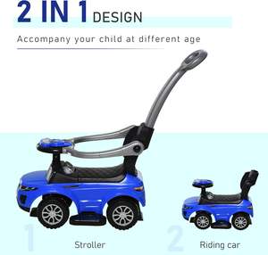 Spielzeugauto 2-in-1 Blauer Aufsitz-Kinderwagen für Kinder Sicheres Schiebeauto mit Hupe Musik Lichtfunktionen für Jungen Mädchen - Product Image 3