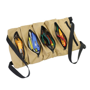 Canvas Tool Roll <b>Bag</b> <b>Multi</b> <b>Compartment</b> Zipper Closure Shoulder <b>Bag</b> For Electrician Car Storage - Product Image 1