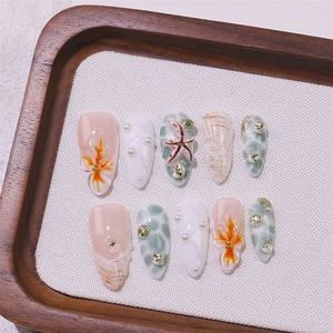 Ongles press-on faits main de haute qualité en acrylique, style occidental, forme amande, motif floral 3D, vente en gros - Product Image 1
