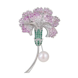 Broche en forme de clou de girofle rose avec zircon cubique et perle d'imitation pour femme, accessoires de mariage, de fiançailles et de fête, bijoux en alliage plaqué or - Product Image 1