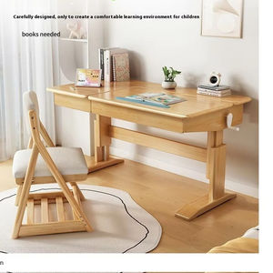 Bureau de travail ergonomique relevable pour les élèves du primaire et du secondaire Table d'étude en bois massif Chaise à hauteur réglable en bois élégant - Product Image 5