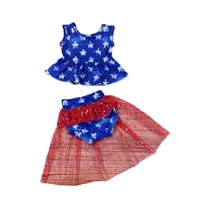 新款时尚可爱7月4日女孩亮片套装婴儿短裙明星印花短裙女童短裙连衣裙