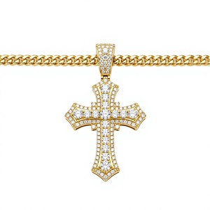 Collar con Colgante de Cruz de Acero Inoxidable Chapado en Oro de 18K con Cadena de Eslabones de Circonio, Joyería Cristiana Hip Hop para Hombre y Mujer, Regalo - Product Image 1