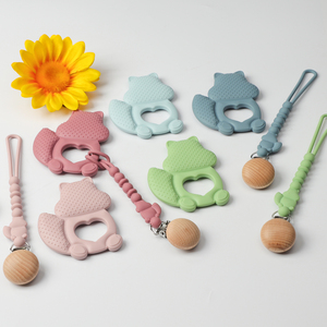 ES-Pro venta al por mayor lindo Animal silicona bebé mordedores suave juguete ardilla dentición masticar para niños bebé lactancia cadena Clip