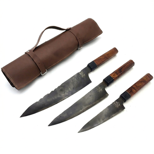 Customized Industrial Grade Carbon Steel Chef Set with Rose Wood Handle High Carbon 1095 Blades (3 <b>Knives</b>) Razor <b>Sharp</b> - Product Image 4