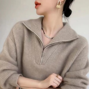 เสื้อสเวตเตอร์แคชเมียร์หนานุ่มสำหรับผู้หญิง แคชเมียร์แท้ 100% เสื้อสเวตเตอร์ซิปแบบสบายๆ ทรงหลวม รับสั่งทำพิเศษ - Product Image 2