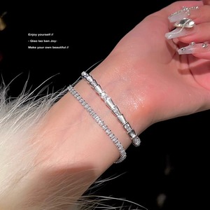 Bracelet ajustable en argent ouvert, texture <span class=keywords><strong>serpent</strong></span>, zircon, luxe léger - Product Image 1