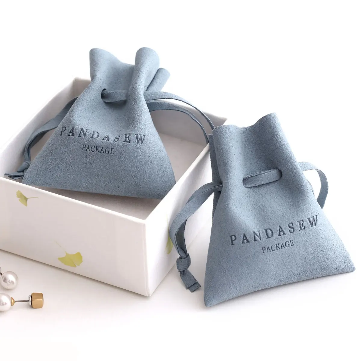 PandaSew personalizado logotipo de la marca Deboss impreso de gamuza de microfibra bolsa de la joyería