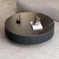 Table basse de rangement de luxe moderne, ronde, en pierre frittée, pour salon, avec 2 tiroirs, structure en bois massif, couleur personnalisable, usage domestique