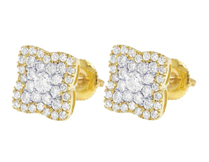 <b>Silver</b> Yellow Tone Cluster <b>Stud</b> Earrings with Lab Grown Diamonds 10K Gold Plated Wedding Jewelry for Women - Product Image 3