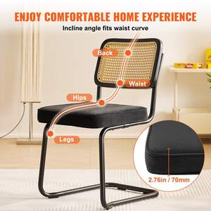 DB Wholesale Mid Century Modern <b>Dining</b> <b>Chair</b> Set of 4 Upholstered <b>Velvet</b> Accent <b>Chair</b> with Rattan Back Feature Backrest - Product Image 6