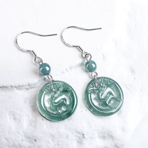 Natural <b>Emerald</b> Blue Water Deer Earrings S925 Silver Set with Ice-Grade Jade Female Ear Pendants With You Ear Jewelry - Product Image 3