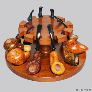 Round Walnut Wood <b>Pipe</b> <b>Stand</b> 10 Position Solid Wood <b>Pipe</b> Holder For Storage And Display Roman Style - Product Image 5
