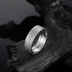 2026 High Popularity S925 Sterling Silver Twisted Rope Full Paved Moissanite Light Luxury Versatile <b>Couple</b> Wide Band Fixed <b>Ring</b> - Product Image 4