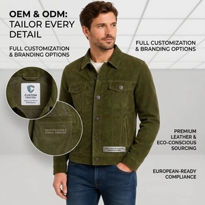 Chaqueta Trucker Personalizada de Cuero de Cabra Color Oliva, Estilo Casual Elegante, con Solapa Puntiaguda, para Hombre, de Piel de Cabra, Cierre de un Solo Botón - Product Image 6