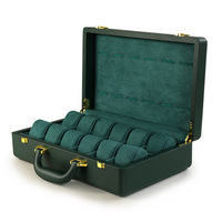 Boîte à montres de luxe portable à 12 emplacements, grande capacité, en bois noir et vert, en cuir, boîte à montres, valise de présentation de montres, 12 montres