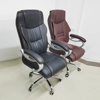 Fauteuil de Direction Moderne en Cuir PU Imperméable, Hauteur Réglable, Ergonomique, Inclinable, Accoudoirs Fixes, Roulettes, Dossier Haut, pour Dirigeant