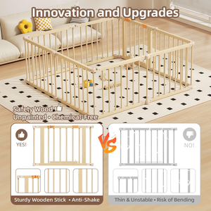 8 Panel Wooden Pet <strong>Playpen</strong> with Door Foldable Indoor Play Yard for <strong>Puppies</strong> Cats Small Animals - Product Image 4