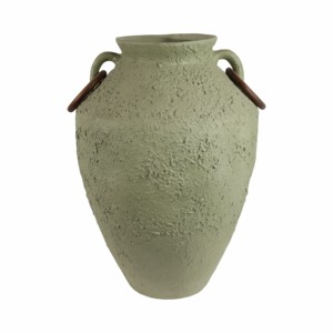 Vaso da terra moderno in ceramica verde con anelli in legno per l'arredamento del soggiorno - Product Image 4