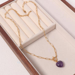 Collier Pendentif Cœur en Agate Tendance en Acier Inoxydable Plaqué Or/Argent, Pierre Naturelle Unisexe, OEM/OEM Personnalisé, En Stock - Product Image 6