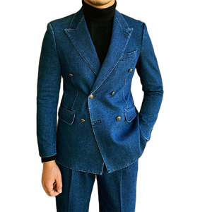 Últimos Trajes de Hombre de Mezclilla Azul <span class=keywords><strong>Vaquero</strong></span>, Corte Slim Fit, 2 Piezas, Solapa Puntiaguda, Conjuntos de Blazer Casuales Personalizados, <span class=keywords><strong>Traje</strong></span> para Hombre, Esmoquin de Novio para Boda - Product Image 1