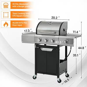 DB 3-Burner <b>Stainless</b> <b>Steel</b> Propane <b>Gas</b> Grill with Side Burner and Cover for Outdoor <b>BBQ</b> Camping - Product Image 4