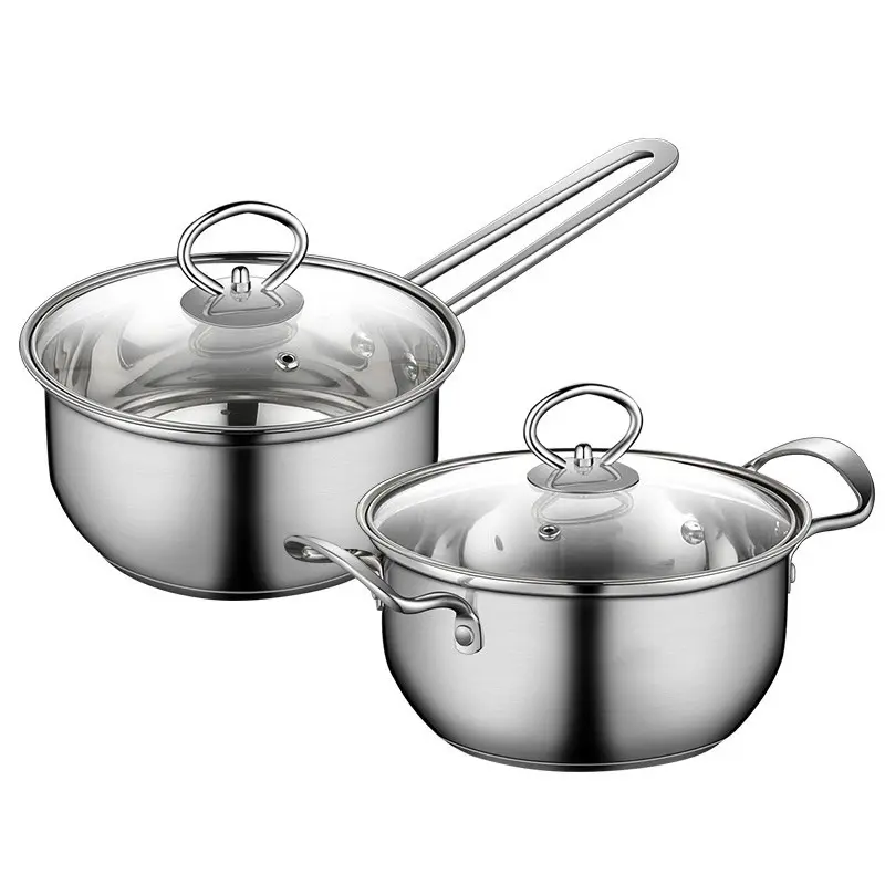 Gk Stainless Steel Stainless Steel Lid Kitchen Belly Shape Cooking Pots Cookware SetWith Flat Glass Lid