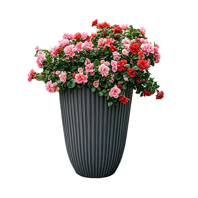 Minimalist Eco-Friendly Durable Lightweight Round PP Flower Pots Black Plastic Subtle Textured Lines Home Outdoor Garden