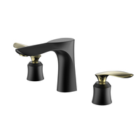 Robinet électrique de luxe en laiton chromé noir et or avec double poignée, à poser sur le comptoir, pour lavabo de salle de bain et eau potable