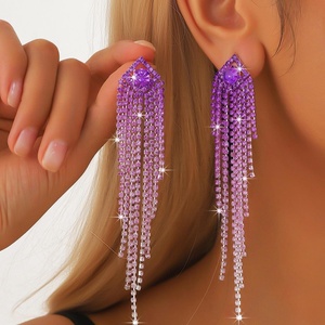 Boucles d'oreilles longues en forme de boule à pampilles, en alliage de zinc plaqué argent, tendance européenne et américaine, haut de gamme, dégradé de couleurs, pour femmes - Product Image 5