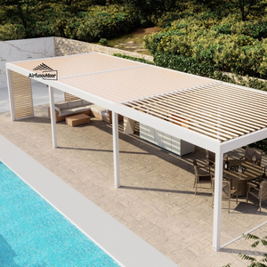 Bioclimatic 3x3m toit persienne en aluminium motorisé LED Nature <span class=keywords><strong>bois</strong></span> extérieur pavillon PVC enduit de poudre carports facilement assemblé - Product Image 3