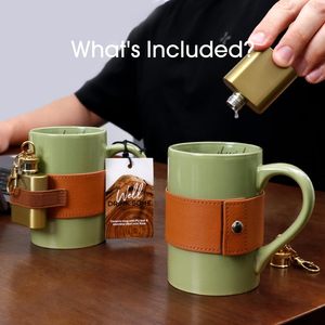 Set da Caffè Novità BespritGift, Set Portatile Retrò con Fiaschetta e Tazza per Whisky, <span class=keywords><strong>Idea</strong></span> Regalo Personale per Amanti di Viaggi e Campeggio - Product Image 2