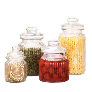 Set Of 4 glass storage jars ribbed glass for Tea Coffee Sugar Preserving/glass canister set 350ml 650ml 1000ml 1350ml