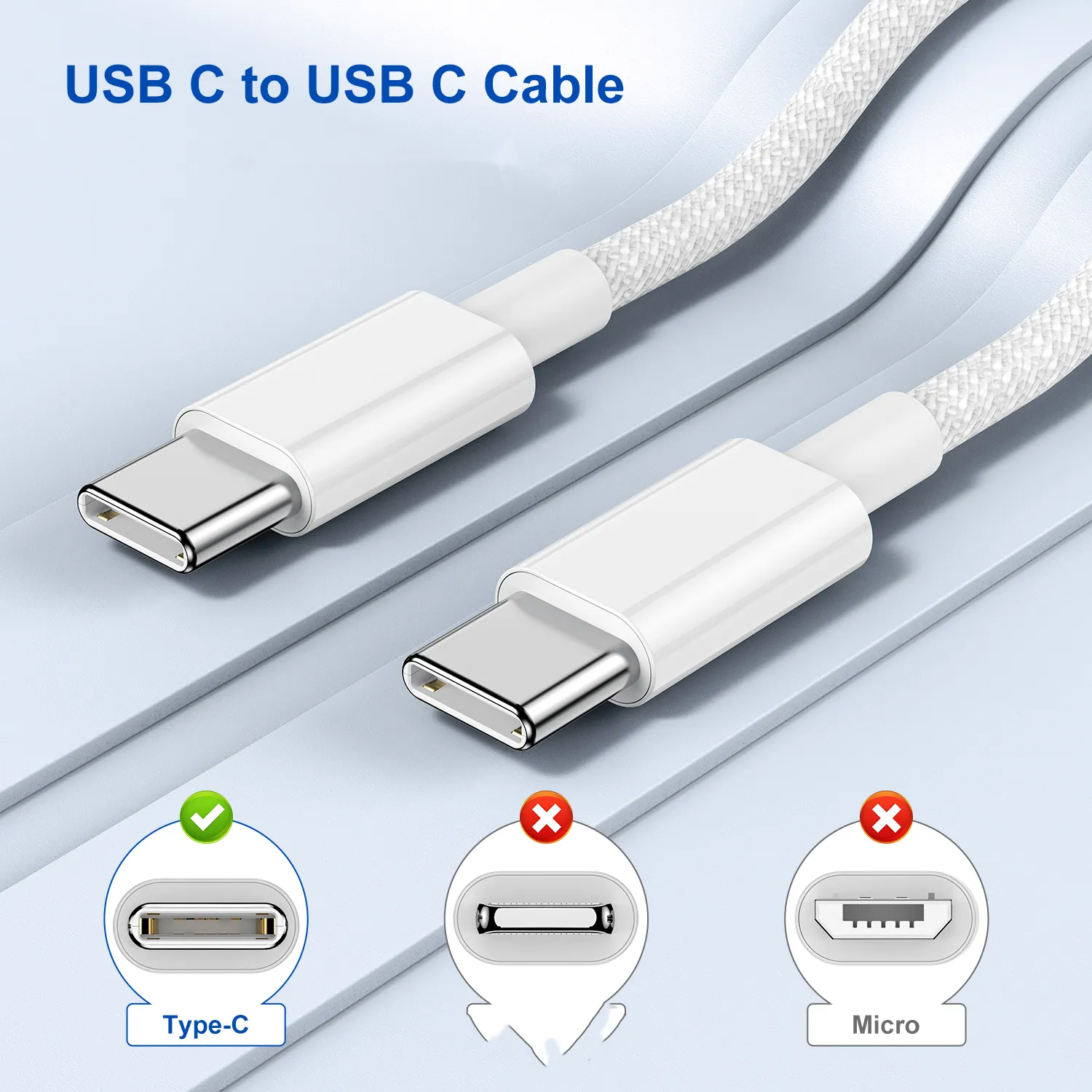 Larger stock certified 60W type c nylon braided charger cable fast charging usb C to C cable for apple